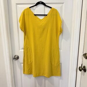 Oh My Gauze! Yellow Cotton Gauze Tunic Dress Pockets‎ Size 1 S/M Lagenlook Boho
